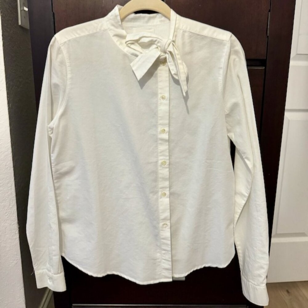 Sezane asymmetrical button-down shirt with neck tie collar